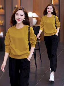 Fashion Casual Set Womens 2024 Spring New Arrival K-style Loose round Neck Sweatshirt Figure Flattering Sportswear Two-piece Set Tide