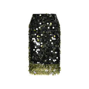 Retro Dark Green Silver and Gold Lustrous Panel Pencil Skirt