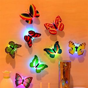(1 PCS) Decorative Butterfly LED Night Light Glowing Butterfly Pasteable Creative Colourful Night Light Decor