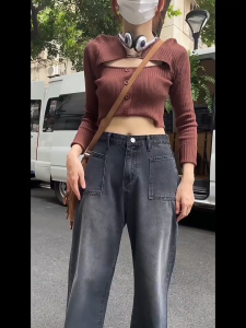 Luna Shop🍑กางเกงยีนส์ขายาวทรงทรงกระบอก กางเกงยีนส์ขายาวเอวสูง แฟร์ชั่น สไตล์เกาหลี เซ็กซี่ ทรงเข้ารูป