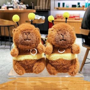Cartoon Bee Capybara Plush Keychain Bag Pendant Hanging Decoration Cute Stuffed Doll Toy Desktop Doll Ornament Car Keyring Kids Gift