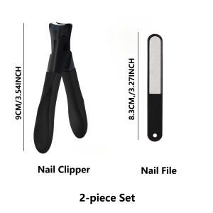 Large Opening Anti-Splash Nail Clipper with Nail File 2Pcs Set Stainless Steel Thick Hard Nail Cutter Manicure Kit