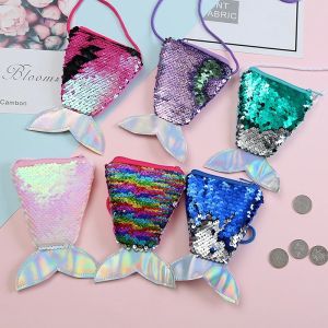 Mermaid Tail Sequin Sling Bag Coin Purse Wallet Bags Crossbody Bags Zipper Lanyard Pouch Kids Gifts