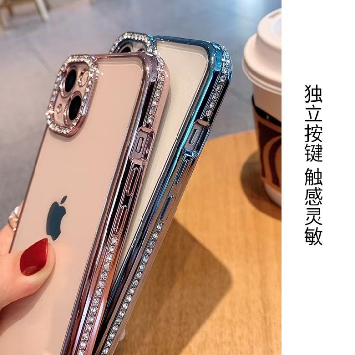 Latest Sparkling Diamond iPhone Case Full Edge Protection Transparent Electroplated High-End Feel Silicone Anti-Fall Soft Shell for Apple 12 15 plus 14 pro Max 11