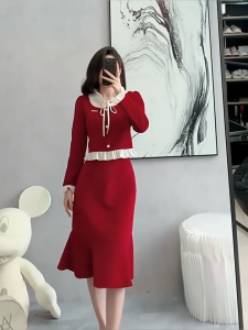 long fitted black dress with long sleeves korean christmas semi formal attire for women plus size