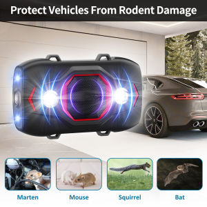 เครื่องไล่หนูด้วยคลื่นอัลตราโซนิกสำหรับเครื่องยนต์รถยนต์ - เครื่องไล่หนูใต้ฝากระโปรงรถพร้อมไฟแฟลช LED 4 ดวงที่อัปเกรดแล้ว เสียบปลั๊กและใช้แบตเตอรี่ ป้องกันไม่ให้หนูเข้าไปในรถยนต์ รถบ้าน รถบรรทุก โรงรถ ในร่ม และกลางแจ้ง