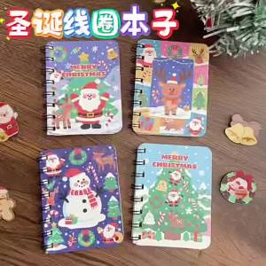 Christmas Cartoon Spiral Notebook for Students Mini Portable Pocket Notepad Cute Girl School Supplies 4 colors