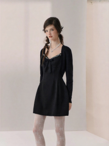AIVEI | Spring Hepburn Luxe Black Slip Dress and Cardigan Set