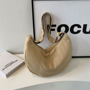 Large Capacity Nylon Dumpling Bag Womens Fashion Spring Summer Single Shoulder Crossbody Bag Joushine Canvas Zipper Closure Pure Color Casual Handbag