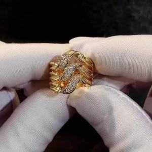 Huitan Luxurious Wedding Rings with Multi-layer Design Noble Gold Color Accessory with Shiny CZ Exquisite Trendy Wedding Jewelry
