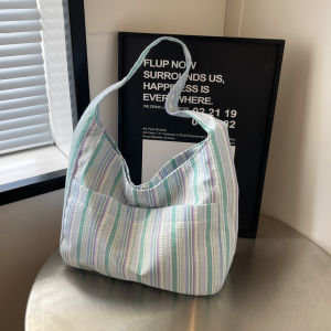 กระเป๋าผ้าใบสไตล์เกาหลีลายกระเป๋าใต้วงแขนความจุขนาดใหญ่สําหรับนักเรียนใช้ลําลอง Tote Bag รูปร่าง Macaron Design