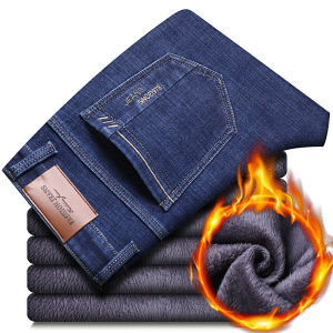 2024 New Jeans Brand Autumn Winter Jeans Warm Flocking Warm Soft Men Activities Warm Fleece Men Jeans Black Blue Colors