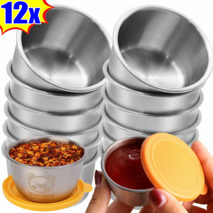 6Pcs Stainless Steel Salad Dressing Containers / Sauce Cup Seasoning Box / Small Bear Kitchen Storage Box with Lid
