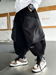 Fashionable Fleece Lined Workwear Pants for Boys Spring Autumn Casual Stylish Childrens Clothing Korean Style Long Trousers