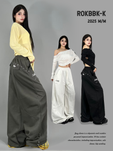 Street Style ROKBBK-K Cotton Casual Pants for Women with Rivets Leg Shaping Jazz Dance Loose Fit Straight Leg Pants