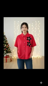 SJM NANDO KEMEJA NATAL BUNGA LENGAN PENDEK KATUN POPLIN 1364