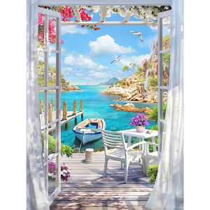 500/1000/1200/2000PCS Jigsaw Puzzle Peaceful Window Seaside Scene For Adults Ideal For Stress Relief And Relaxation