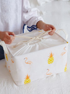 กล่องเก็บเสื้อผ้าผ้าฝ้ายลินินพับได้ขนาดใหญ่ กล่องเก็บของสำหรับตู้เสื้อผ้า ชั่วโมงเรียบง่าย กล่องเก็บของเล่นสำหรับบ้าน