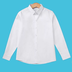 [Cotton Polyester Anti-Wrinkle] Childrens White Long-Sleeved Shirt Business Attire Tops University Style Spring and Autumn Clothes for Boys and Students