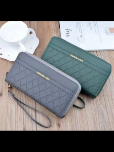 CJY SHOP#8822 Fashion double zipper Women`s long wallet features zipper closure with separate multi-slot compartments.