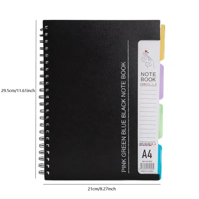 96-Sheet Spiral Notebook with 4 Divider Pages A4/A5 Sizes Lined Pages Blue Green Black Rose Wirebound Note Book