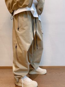 Loose Straight Leg Zipper Casual Pants Mens American Workwear Long Trousers Spring Autumn Trendy Brand High Street Pure Color