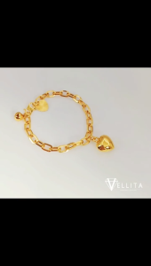 [VJ]NEW! Bracelet "Paper Clip Dangle Love" Adults/Kids Bracelet 999.9 Bangkok Gold Plated L:14cm  <Rantai Tangan Budak>