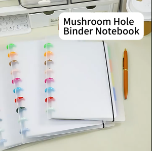 A5/B5 Binder Strap Notebook Colored Mushroom Holes Refillable Loose Leaf 65 Sheets Clear Cover Notepads