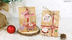 10/30Pcs Christmas Kraft Paper Box with Ropes Christmas Cookie Candy Boxes Xmas Pattern Print Snacks Wrapping Bag Xmas New Year Gift Packaging Box