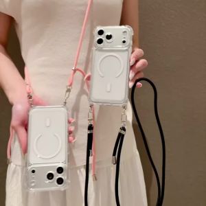 Necklace Strap Cord Clear Case For iPhone 17 11 12 13 14 15 16 Pro Max Plus 16e 17e Magsafe Anti-Fall Crossbody Lanyard Cover