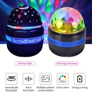 USB Star Projector Night Light Projection Lamp Bedroom Automatic Rotating Room Lighting Lamp for Home Theater Christmas Decor
