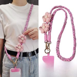 High-End Feelings Phone Strap Crossbody Braided Fabric Personalized Print Hanging Chain Fashion Flower Outdoor Cycling Anti-Loss Cord Camera Chain for Women
