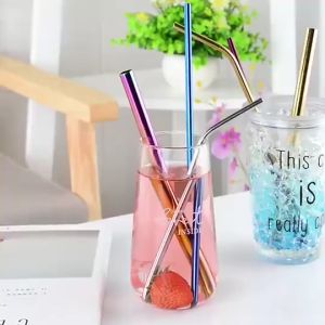 Reusable Metal Drinking Straight Bent Straws Portable Stainless Steel Travel Straw with Cleaning Brush 40oz Watercup Accessories