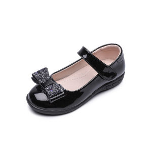 GRAZIA Girls Leather Shoes For Children Wedding Dress Princess School Shoes Kids Summer Bow-knot Black Student Fashion