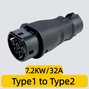 32A 7.2KW Type 1 to Type 2 EV Charger Adaptor Socket Type 1 SAE J1772 to Type 2 Converter for Type 2 Electric Vehicles Charger