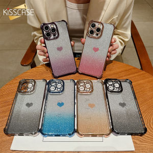 KISSCASE Gradient Glitter Space Phone Case For iphone 15 14 13 12 Pro Max Plus Plating Love Heart Four Corner Anti-fall Soft TPU Shockproof Back Cover For iphone 15 14 13 12