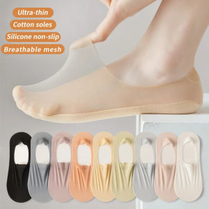 5 Pairs/Lot Socks Womens Summer Ultra-thin Invisible Low Cut Silicone Anti-slip Mesh No Show Ice Silk Solid Boat Socks