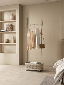 Creamy Styled Moveable Bedroom Closet Rack