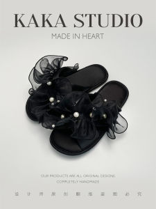 French Romantic Pearl Lace Satin Cross Slippers Indoor Soft Bottom Home Anti-slip Ladies Sandals Spring Autumn Women Slippers