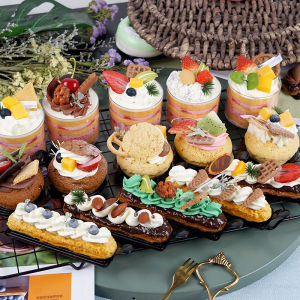 Emulational Fruit Macarons Donut Ice Cream Fake Waffle Snow Strip Sundae Glass Mousse Cake Decoration Props