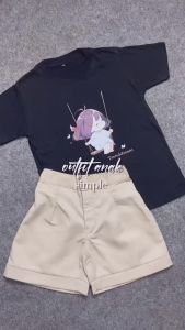 3S - Setelan celana hotpans anak cewe dan kaos distro cotton combed 30s usia 1-8 tahun