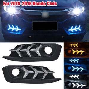 DRL LED Daytime Running light Left Right Fog Lamps W/Turn Signal Fits For Honda Civic 2016-2018
