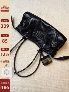 Chio2nd Paris Tango Womens Underarm Bag Black Handbag Single Shoulder Bag Commuter Style Fabric Lining Detachable Straps