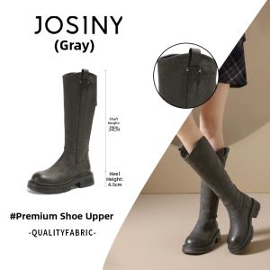 Josiny | Gray Thick-Soled Long Boots for Petite Women