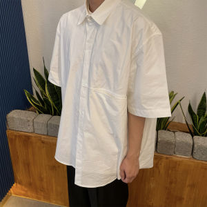 White Short Sleeve Mens Shirt Summer New Korean Style Casual Loose Pocket Design Premium Feeling Top Youth Popular Fashion