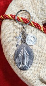 Miraculous Silver Oblong Medal with St. Benedict Medal for Protection Against Evil and St. Benedict Crucifix for Keys