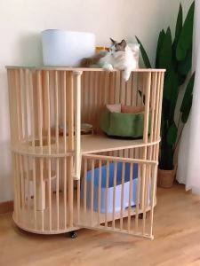 Solid Wood Cat Cage กรงแมวไม้เนื้อแข็ง บ้านในร่มแมววิลล่า แมวตู้ขนาดใหญ่พื้นที่ว่าง บ้านแมว พร้อมส่งจากไทย