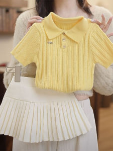 Girls Icy Silk Polo Shirt & Pleated Skirt Set Summer Wear