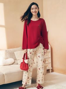 Bộ đồ ngủ LUNILAI cho nữ làm bằng cotton nguyên chất dài tay