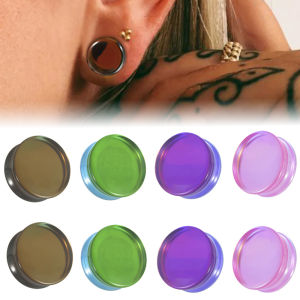 1-2PCS Transparent Coffee Pink Purple Green Glass Ear Tunnel&Plugs Solid Piercing Strengthed Ear Weight Expander Gauges Jewelry